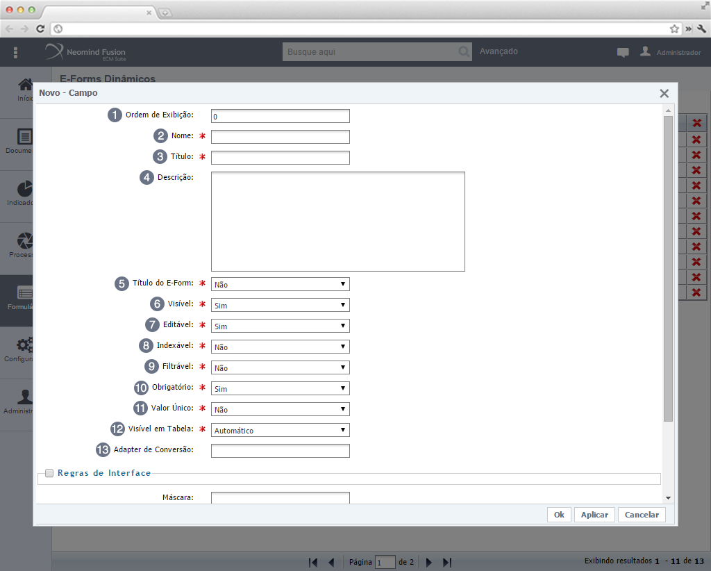 Configurando Campos